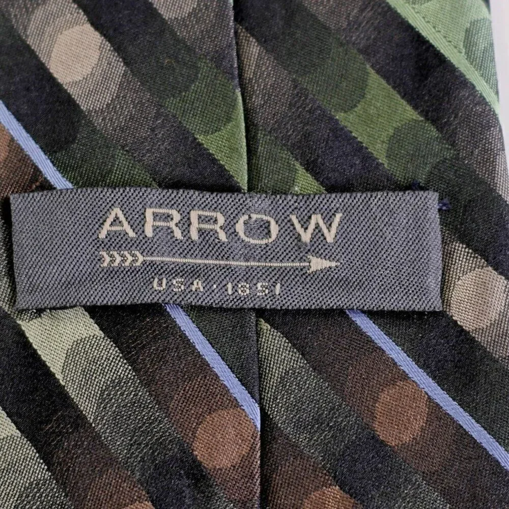 Arrow Green‎ Brown Striped Woven Silk Tie
